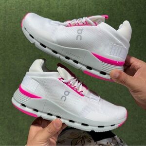 On Running Women's White and Pink Athletic Shoes